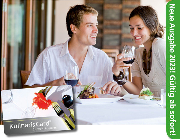 Kulinaris Card 2023 Gutscheinbuch in einem handlichen Scheckkartenformat im Ruhrgebiet, Münster und Umgebung mit 2 für 1 Gutscheinen Restaurant-Cafe-Bar-Frühstück