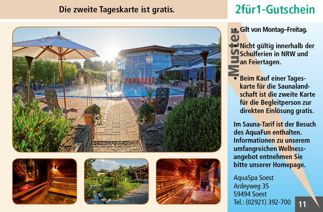 2 für 1 Gutschein-Ruhrgebiet-AquaSpa-Soest