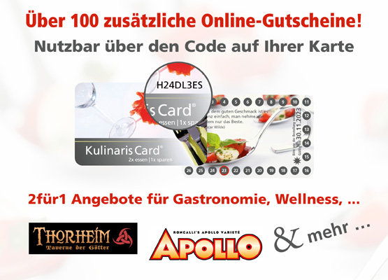 2 für 1 Gutscheinbuch im handlichen Scheckkartenformat online Gutschein