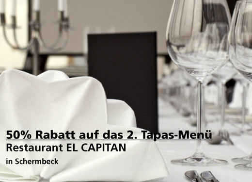 50% Rabatt auf das 2. Tapas-Menü -  Restaurant EL CAPITAN in Schermbeck